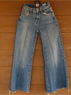 Frame Denim Light Blue Flare Jeans with Center Creases